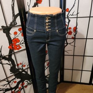 RED BLUE DENIM SKINNY JEANS HIGH WAIST/BRONZE HARDWARE SIZE 5